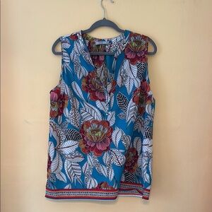 Floral Sleeveless Top - Blue and Red